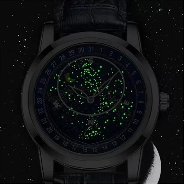 Mode Kreativitet Märkesklockor För män Lysande stjärnhimmel Design Watch Comfort PU Läder Herr Armbandsur Klocka black