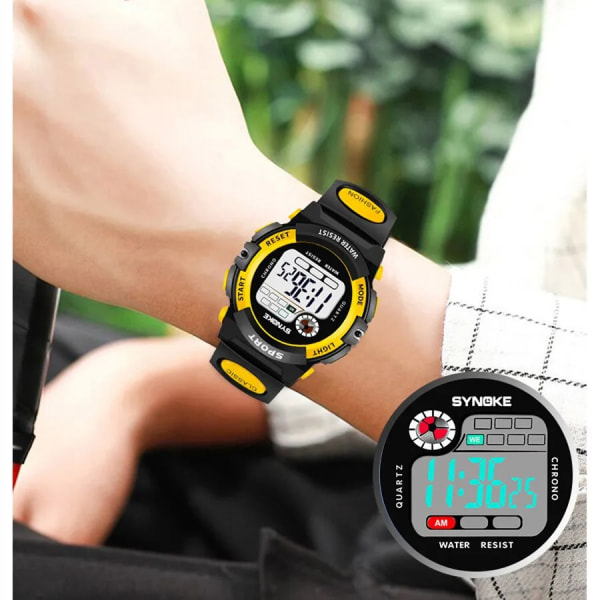 SYNOKE Multifunktionell Nattstudent Barn Elektronisk Watch Sport Vattentät Pojke Elektronisk Watch Vattentät Lätt Mode Yellow