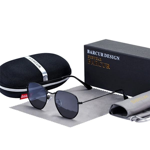 BARCUR Klassiska Retro Reflex Solglasögon Man Hexagon Solglasögon Metallram Glasögon Solglasögon Med Box Oculos De Sol gafas Black Black BARCUR