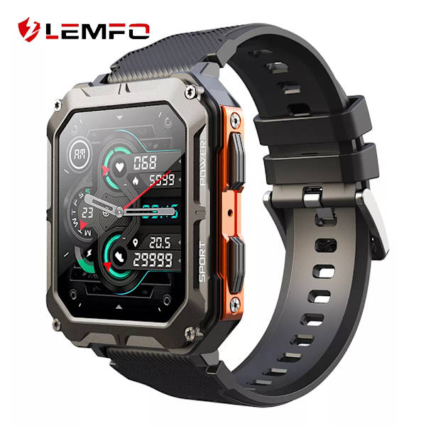 LEMFO C20Pro Smart Watch Herr Sport Smartwatch IP68 Vattentät Bluetooth Call 35 Days Standby 123 Sport Modes 1,83 tums HD-skärm Orange