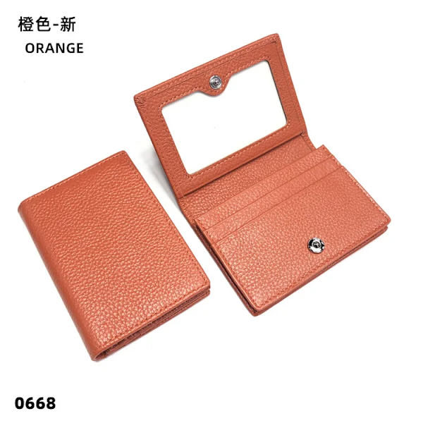 Visitkortshållare Dam Bifold Läder Kreditkortsfodral Case Anpassad Män Ko Äkta Läder orange