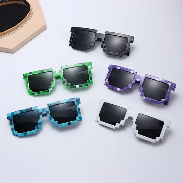 1PC Square Pixel Mosaic Solglasögon Cosplay Actionspel Leksaksglasögon Thug Fashion Retro Life Glasögon gynnar för barn och vuxna green-For Adults