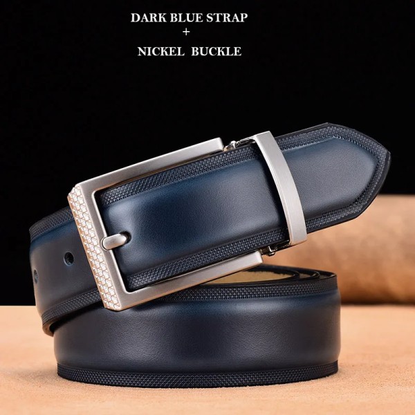 Äkta läder för män Högkvalitativa silverspänne jeans Bälte Cowskin Casual Bälten Business Bälte Cowboy midjeband DBlueStrap Nickel 120cm