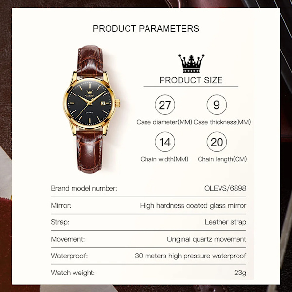 OLEVS Toppmärke Quartz Damklockor Vattentät läderrem Mode Damklocka Watch White face