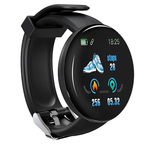 Män Klockor Blodtryck Rund Smart watch Dam Vattentät Sport Puls Fitness Tracker Klockor för Android IOS Telefon D20 Black