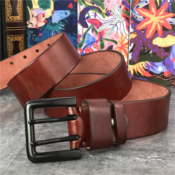 Superbredt 4,2 cm lyxigt tjockt äkta läder Herrbälte Dubbelt spänne Bälte Ceinture Läderbälte Herr Jeans Byxbälte MBT0018 MBT0018  REDBROWN 100cm