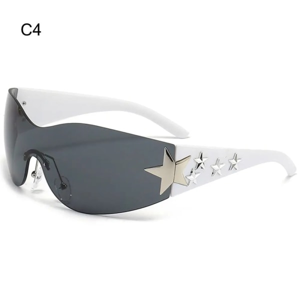 Y2K Solglasögon för kvinnor Män Trendiga båglösa Star Punk One Piece Goggles Oversized Wrap Around Solglasögon 2000-talsglasögon UV400 Solglasögon B-C4