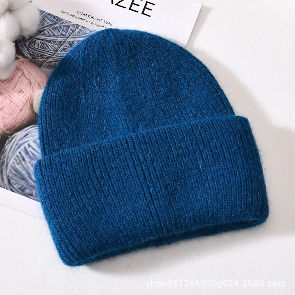 Visrover 9 Färger Unisex Solid Färgade Mössor Vinterhatt För Kvinna Stickad Bonnet Acryl Kvinna Höst Varma Skullies 1-peacock  blue