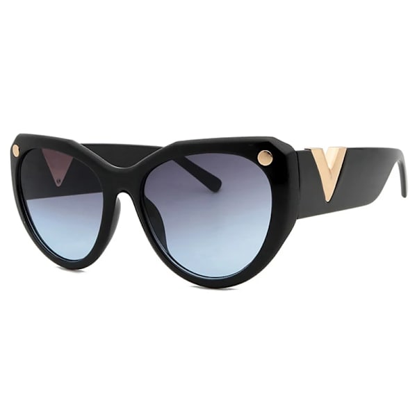 Nytt lyxvarumärke Svarta överdimensionerade solglasögon Dam Raffinerad design Stora stora solglasögon Dammode V Cat Eye Solglasögon Uv400 C5 look picture