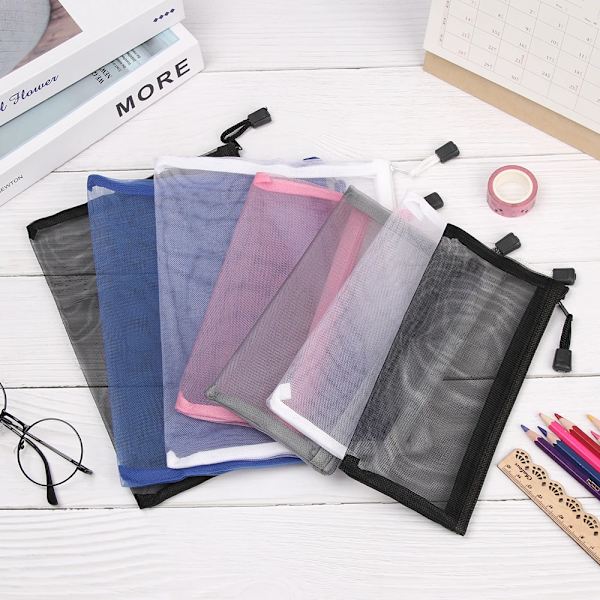 Enkel genomskinlig mesh kosmetisk förvaringsväska genomskinlig dragkedja brevpappersväska Nylon sminkpåse Bärbar resetoalettartiklar Handväska Large - black
