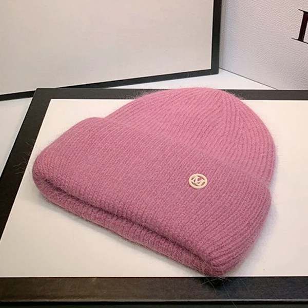 Uspop Nya Dammössor Vinter Tjocka Varma Stickade Mössor Enfärgad Bokstav M Mjukt Hår Skullies Beanies Lavender elastic 53-59 cm