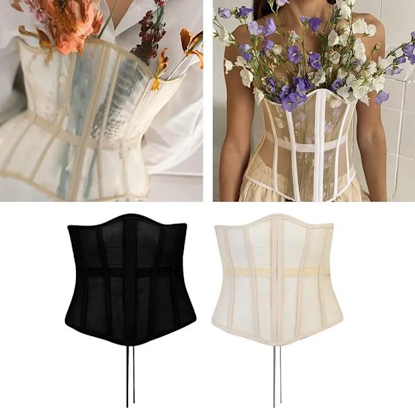 Kvinnor Mesh Bred midja Cummerbunds Elastisk korsett Bodycon Modebälten Sexiga Damkläder Accessoarer Daglig Casual Beige M