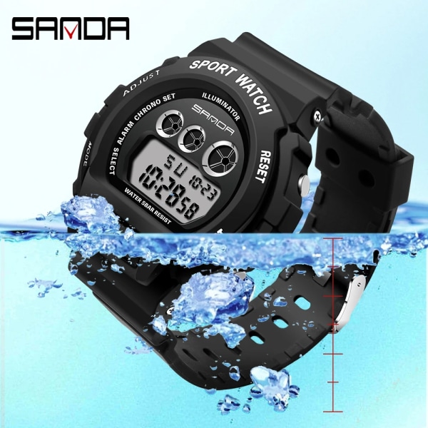 SANDA Mode Enkel Watch Herr Militärklockor Väckarklocka Ms Resistant Vattentät Digital Watch reloj hombre black gold