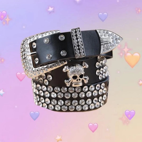 Y2K gotisk subkultur punk skelett diamantbälte läder Rhinestone Skull bälten Red