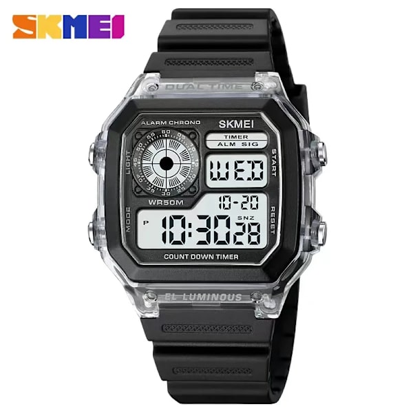 SKMEI 1998 Herr Multifunktion 5Bar Vattentät Chrono Armbandsur Klocka reloj hombre Japan Digital Movement Countdown Watch blue