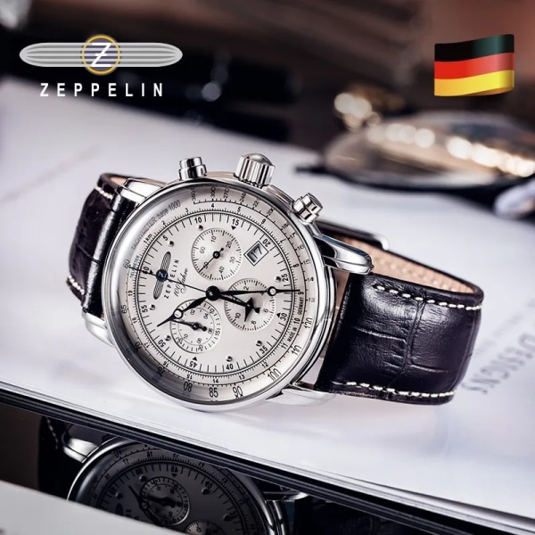 2022 New Zeppelin Watch Fashion Three Eyes Running Second Multifunktionell Chronograph Top Leather Business Quartz Watch Type 2