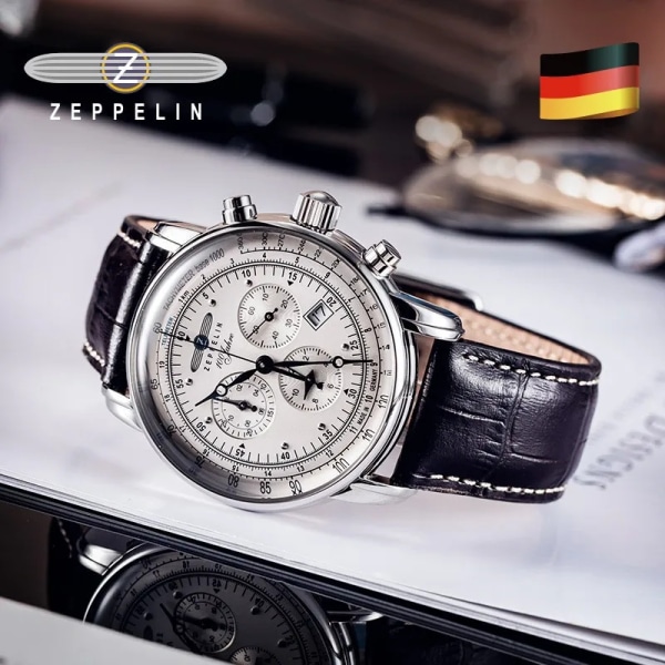 2022 New Zeppelin Watch Fashion Three Eyes Running Second Multifunktionell Chronograph Top Leather Business Quartz Watch Type 3