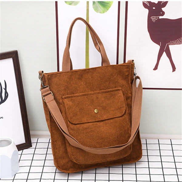 Retro Corduroy Kvinnor Handväskor Stor Kapacitet Messenger Toes Dammode Enkel Designer Dragkedja Shoulder Vild tygväska Coffee