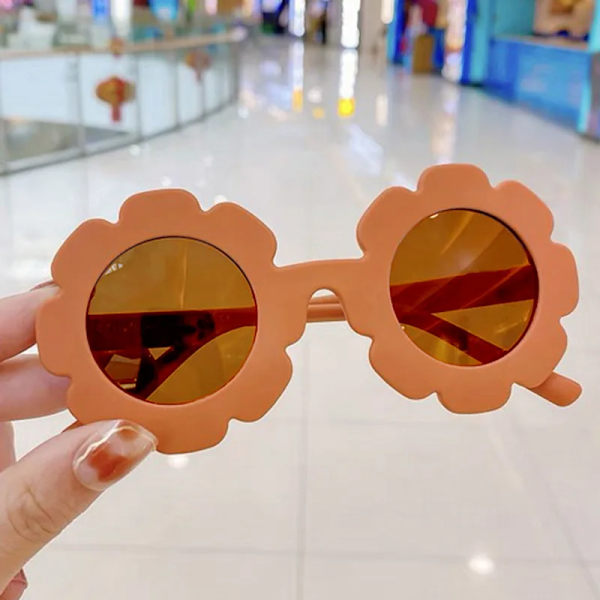 2023 Barn Söt Tecknad Blomma Hjärta Nya Solglasögon Barn Runda Glasögon Baby Mode Färger Solglasögon Pojkar Flickor Glasögon orange