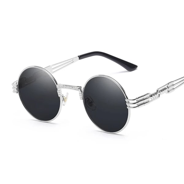 Steampunk Solglasögon Kvinna Runda Glasögon Man Lins Unisex Vintage Retrostil Punk Solglasögon Kvinna Oculos De Sol SilverGray