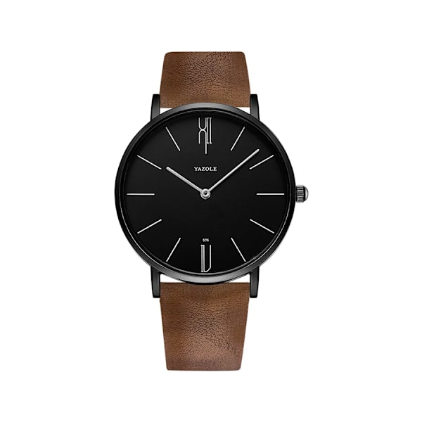 Enkla herrklockor i äkta läder Bussiness Quartz Watch Vattentät Svart Vit Dail Quartz Watch för män brown black