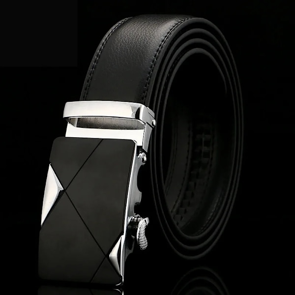 Kända märkesbälte män toppkvalitet äkta lyxdesign läderbälten rem hane metall automatiskt spänne Cinturones Para Hombre RS02-Silver 100cm 27to29 Incn