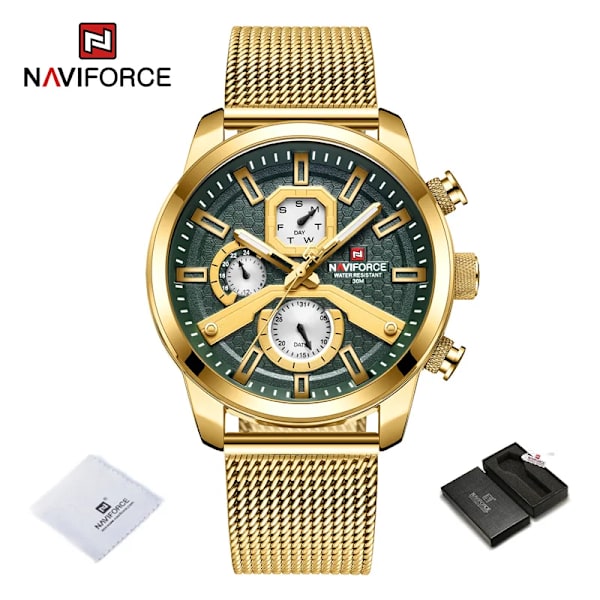 NAVIFORCE Kalenderklockor för män Casual Watch för män Quartz Armbandsklocka i rostfritt stål Watch Masculino 2022 GGN-BOX