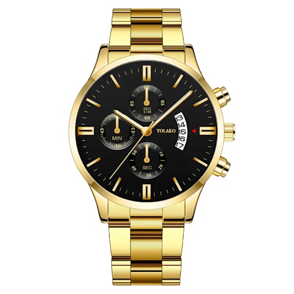 Mode Herr Sportklockor Lyx Herr Rostfritt stål Quartz Watch för Man Business Casual Watch Steel Gold Gold