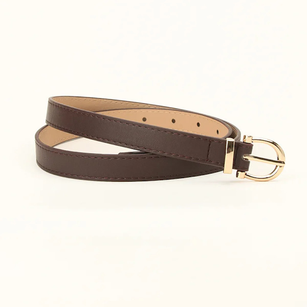 Mode Läderbälten för kvinnor Enkel Mental Pin Spänne Flickor Tunt Bälte Denim Jeans Klänning Kjol Lyxmärke Retro midjeband Brown-2cm 105CM