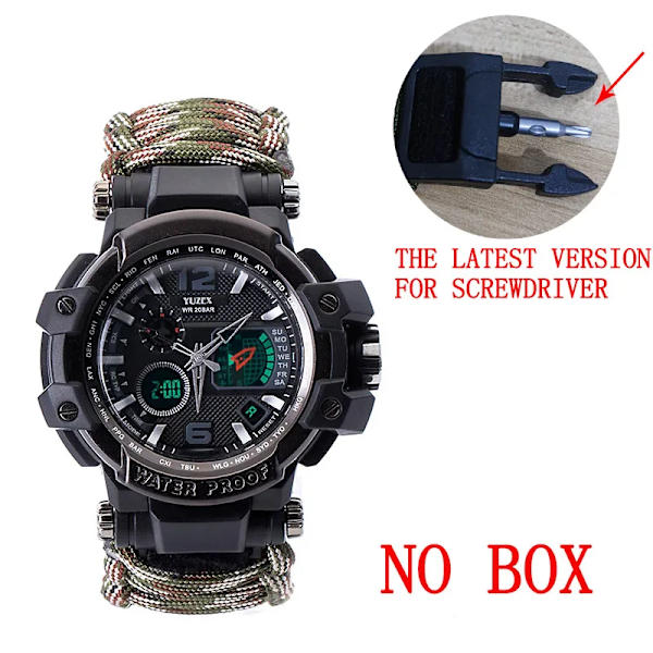 Utomhus Survival Watch Multifunktionell Vattentät Militär Taktisk Paracord Watch Armband Camping Vandring Nödutrustning EDC Camouflage no box