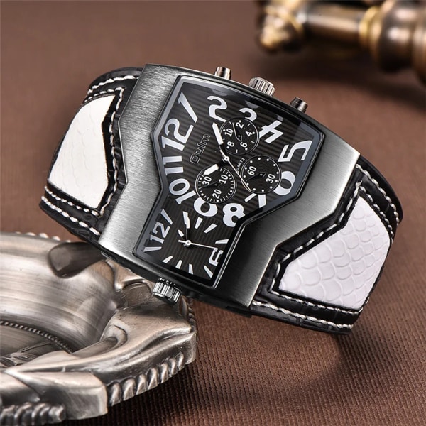 Oulm Classic Style Two Time Zone Herrklockor PU Läder Armbandsur Man Quartz Clock Casual Man Timmar relogio masculino orange