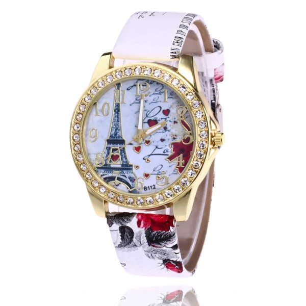 Nya Lyxiga Damklockor Mode Eiffeltornet Diamant Damklocka Flickor Vackert watch Damklänning Klocka Watch Gray