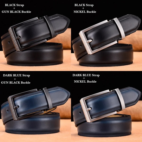Äkta läder för män Högkvalitativa silverspänne jeans Bälte Cowskin Casual Bälten Business Bälte Cowboy midjeband DBlueStrap GunBuckle 130cm