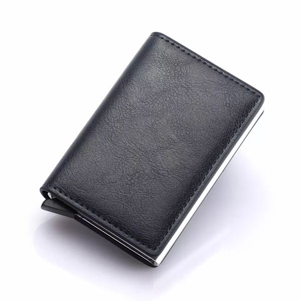 TANGMO kolfiberplånbok Magic smartkortsfodral Case Smal Tunn Pop Up Metall RFID-plånbok för män Kreditkortshållare Black