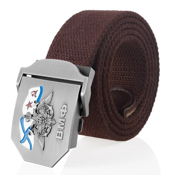 SupSindy Herr&Kvinnor Canvasbälte 3D rysk marinblå ВМФ Metallspänne Jeans Midjeband USSR Militärsoldater Taktiska bälten Mansrem Coffee 100cm