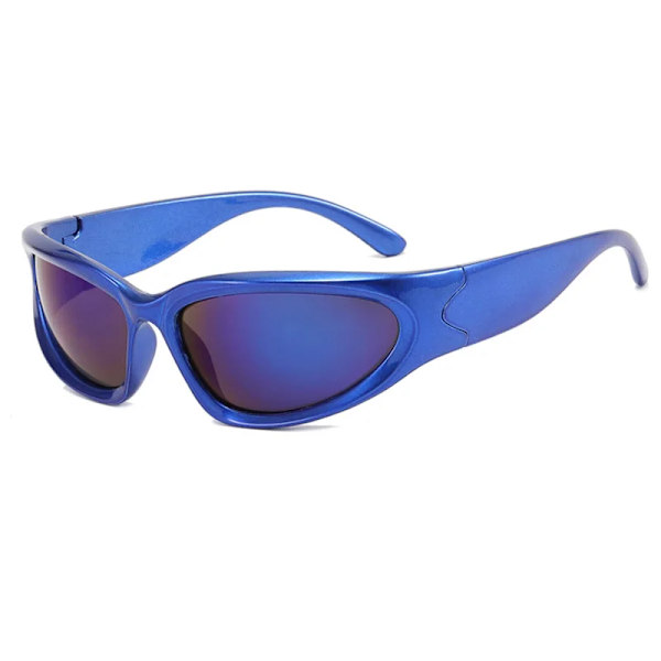 SHAUNA Retro Y2K-stil Kvinnor Cat Eye Solglasögon Mode Färgglada Spegelglasögon Män Punk Sport Solglasögon Royal blue mirror As the picture
