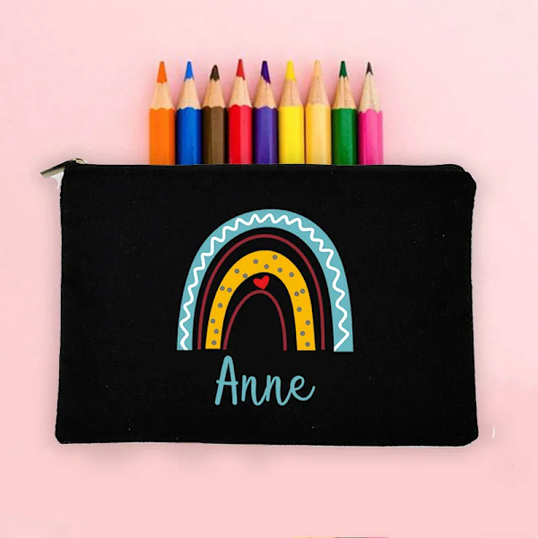 Personlig pennväska Anpassad regnbåge med namn Brevpapper Tillbehör Förvaringspåsar Student Case med stor kapacitet Barngåva design 5 black bag