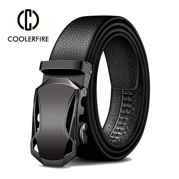 Herrbälte Metall Lyxigt märke Automatiskt läderspänne Högkvalitativt bälte för män Affärsarbete Casual Designer Mode StrapZDP001 Cool Black 85cm