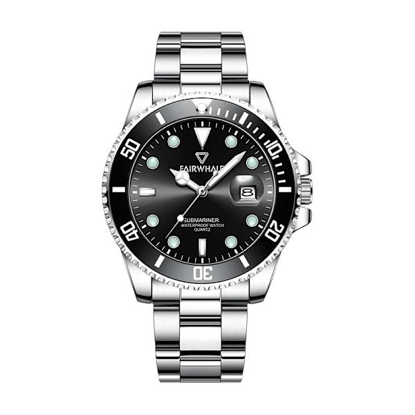 Mark Fairwhale Premiummärke Vattentät lysande datumvisning Watch Mode Quartz Armbandsur Lyxiga herrklockor black