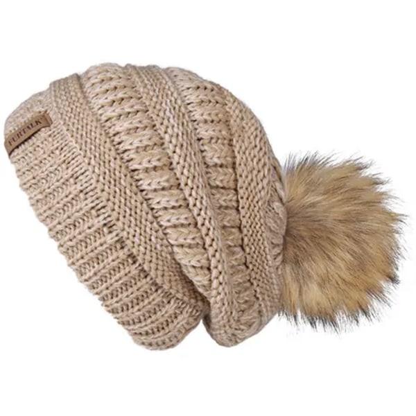 Talk Höst- & Vintermössa för Kvinnor Stickad Pompommössa Slouchy Beanie Skullies för Kvinnor Svart Röd Gul Bonnet Cap mixed khaki