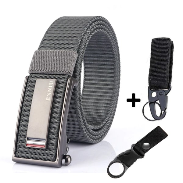 Nytt mode herrbälte Toppkvalitet Bekväma nylon för män Metall Automatiskt spänne Ung Canvas Taktisk designerbälte Gray Belt B Match 120cm Adjustable