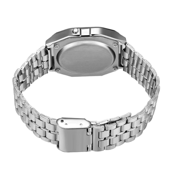 LED stålbälte Rose Guld Silver Klockor Män Kvinnor Elektronisk Digital Display Retro Style Klocka Relogio Masculin Reloj Homb Silver