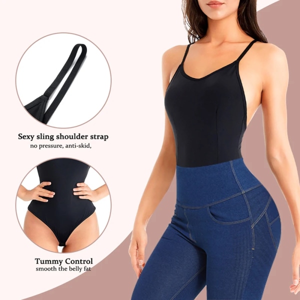 Sexig Shapewear String Slimming Waist Trainer Korsett Helkroppsformare Rygglös Osynlig Body Seamless Underkläder Fajas gördlar black bodysuits 2 S