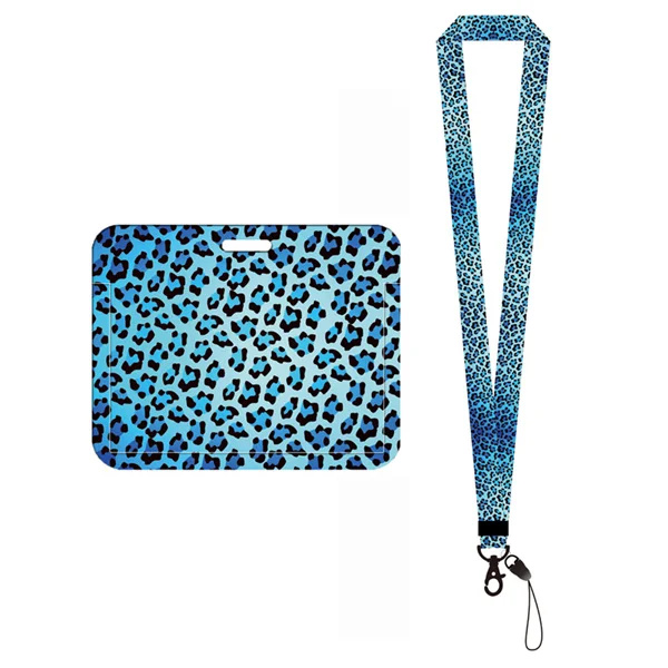 Mode print flickor visitkort student campus kort hängande hals väska Korthållare Lanyard ID-kort case Leopard card holder(.1459)