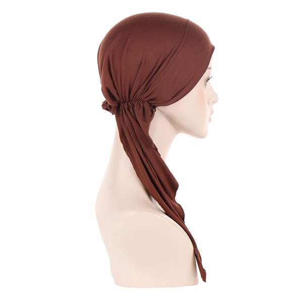 Kvinnors NewInner Hijab Turban Förbandshatt Solid Lång Svans Huvudduk Wrap Beanies Bonnet Huvudduk Stretch Huvudbonad Hatt Light Gray