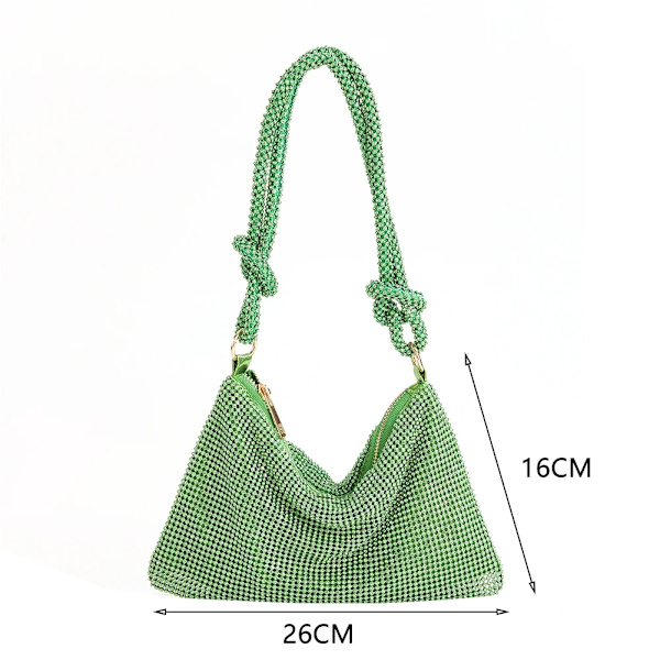 Mode Rhinestones Evening Clutch-väska för kvinnor Glänsande middagsfest Bröllopsväska Handväska Designer Kvinnlig underarmsaxelväska Green 26X16CM