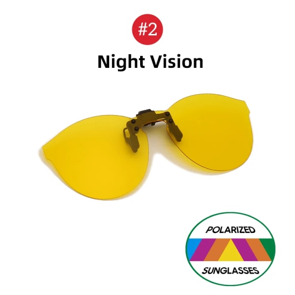 VIVIBEE fyrkantsspegel för män Flip-up Clip on Polarized Night Vision Körglasögon UV400 Dam Solglasögon Fiske Närsynt 2 Night Vision Without Plastic Case