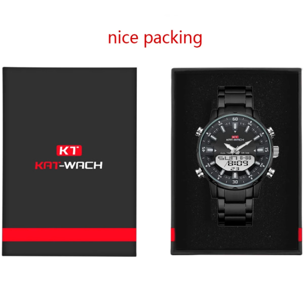 KAT-WACH Watch Man 2022 Sport Digitala klockor Herr Vattentät stål Militär Quartz Watch For Herr Armbandsur Relogio Masculino black steel-box1