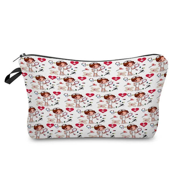 Sjuksköterska Blommig printed stil Kosmetisk väska Kvinnor Nödvändig sminkväska Linne Dragkedja Resor Toalettartiklar Organizer Väska Case A