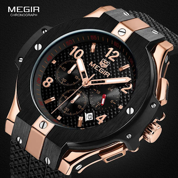Army Sports Chronograph Quartz Armbandsur Herr Svart Silikon Militär Stoppur Watch Man Relogios Masculino 2050G Black-Box